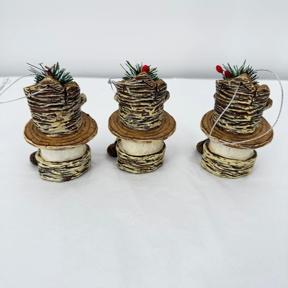 Snowman Christmas Holiday Ornaments Birch Bark‎ Cardinal Pinecone Rustic 3pc Set